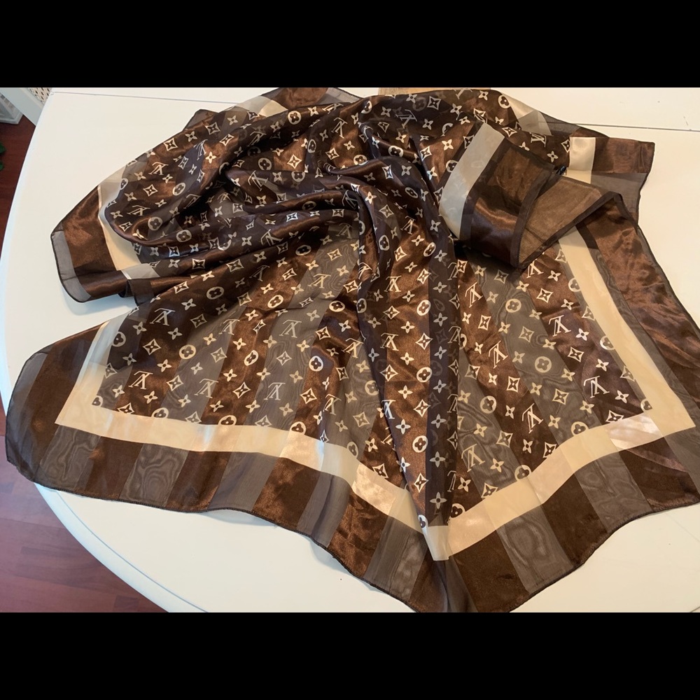 Vintage Louis Vuitton Brown Monogram Silk Scarf